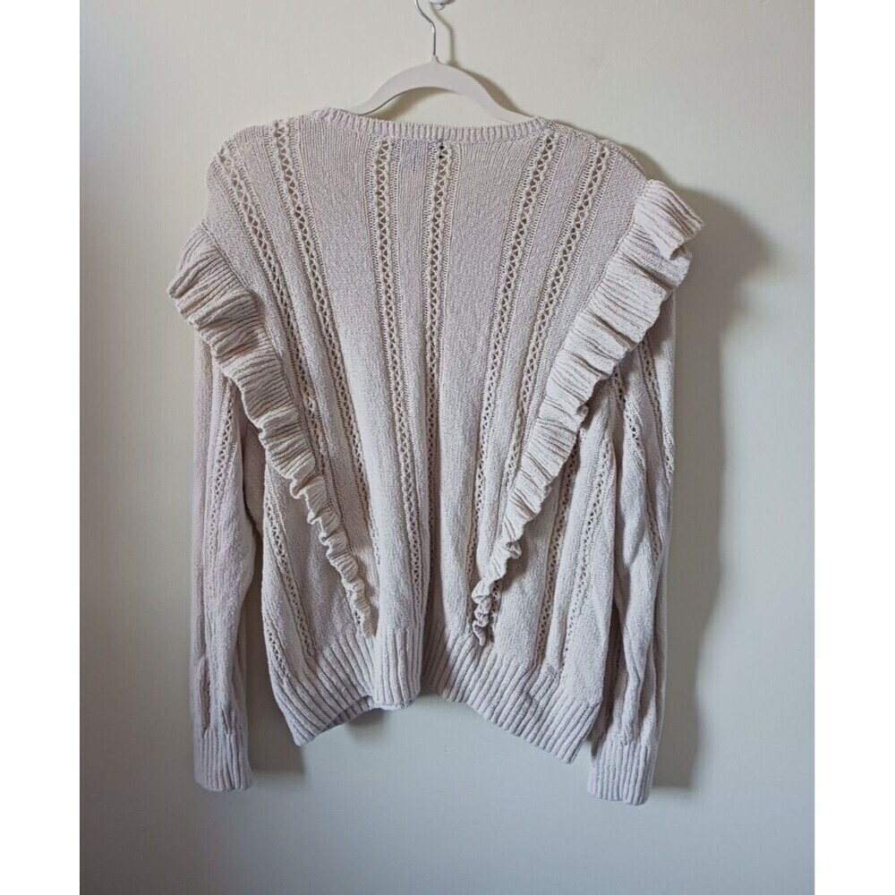 Express Cream Ruffle Cable Knit Sweater - Picture 2 of 8
